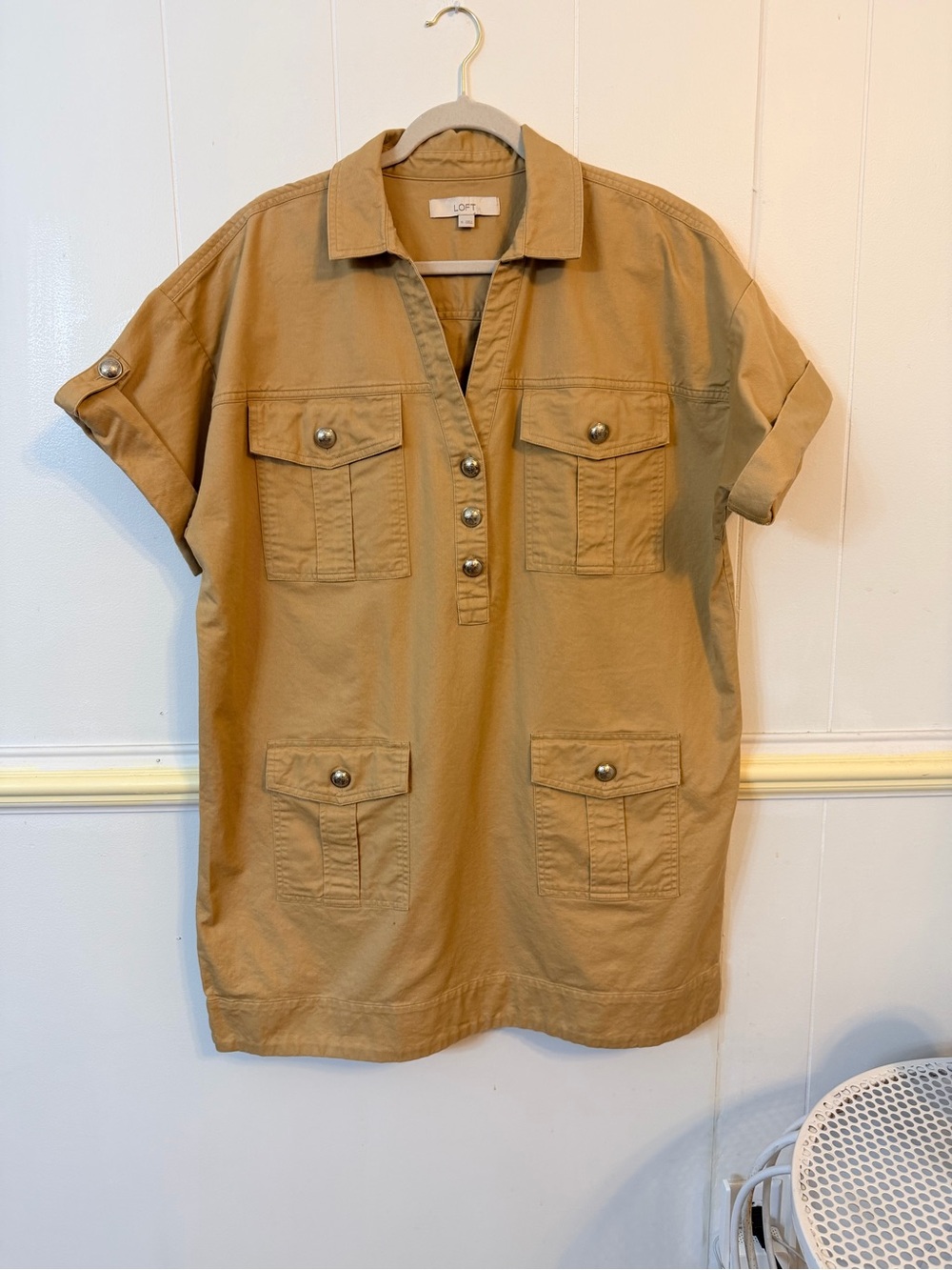 LOFT Women's Short-Sleeve Utility Dress in Khaki